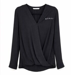 Port Authority Black Surplice Wrap Blouse w/ MONAT Monogram - M